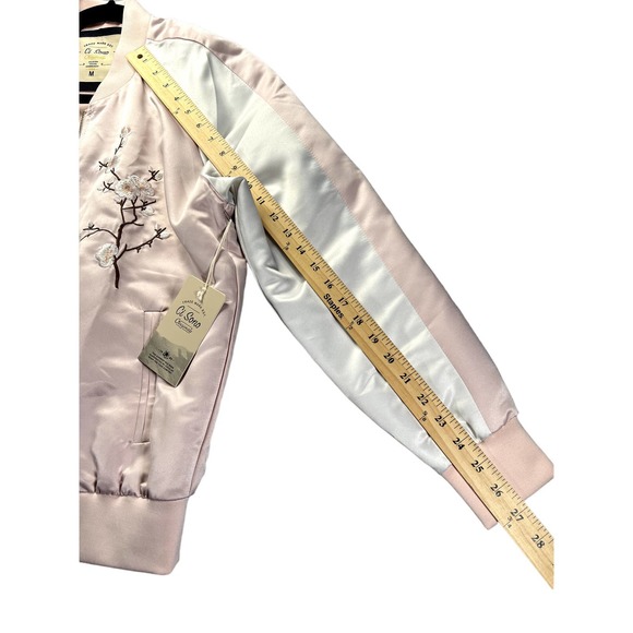 Ci Sono Womens Bomber Jacket Size Medium M Embroidered Pink Satin Coat - Picture 9 of 10